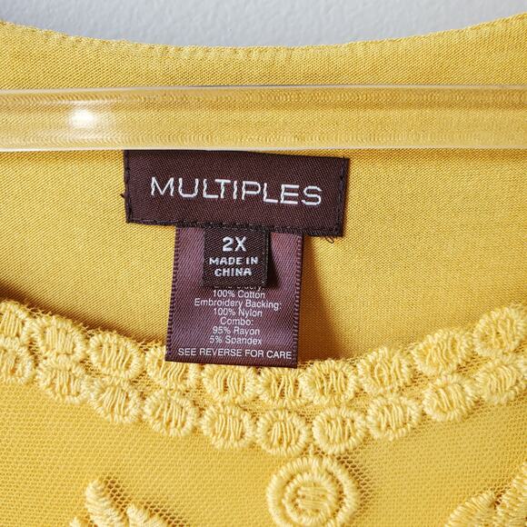 Women Multiples Yellow Mustard Gold Boho Tunic Top 2X Embroidered Lace Fall NEW - Picture 4 of 8